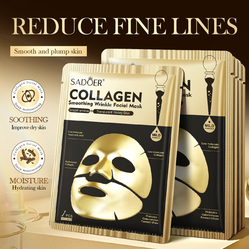 Sheet Mask Collagen - SADOER-mascarillas faciales de colágeno dorado, mascarilla